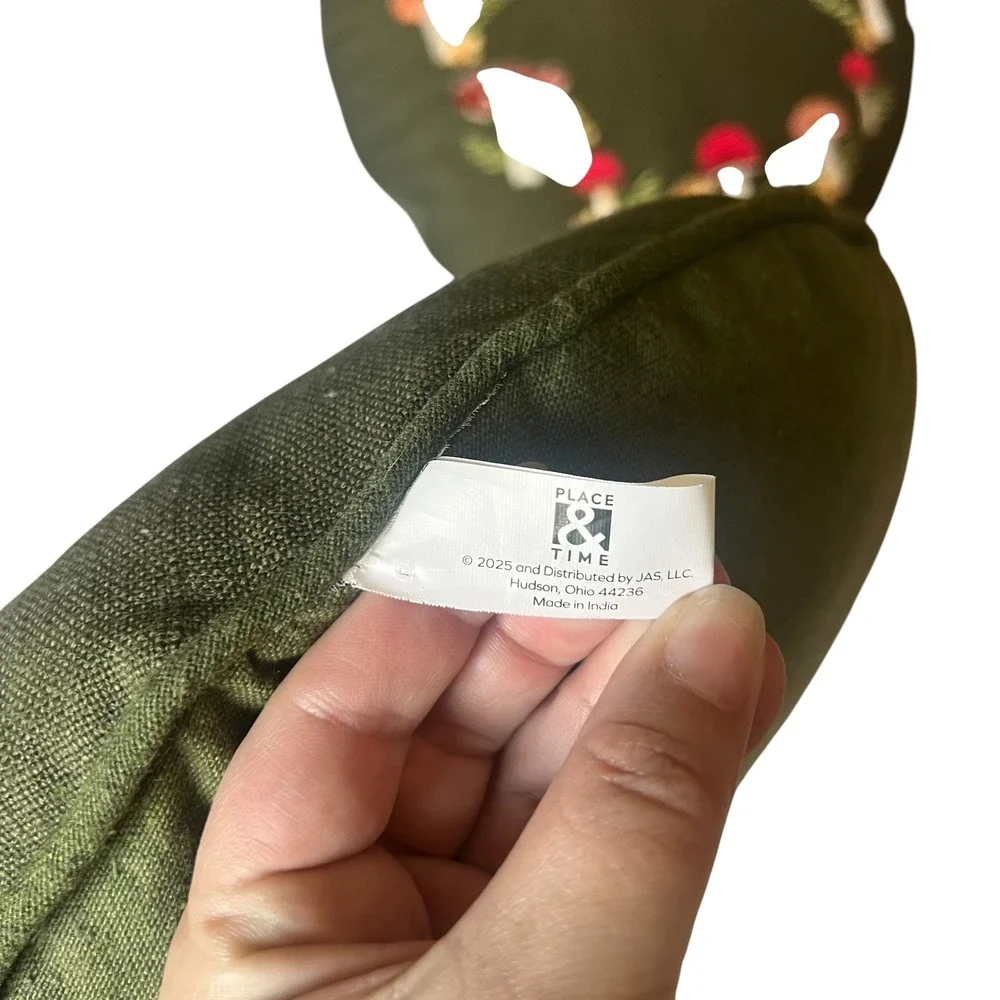 Mushroom Embroidered Round Throw Pillows Place & Time Olive Green Set of 2